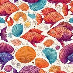 seamless pattern with fishes and waves