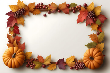 Embrace the spirit of autumn and Thanksgiving with a charming border of colorful leaves and fruits, leaving room for your heartfelt message in the center.