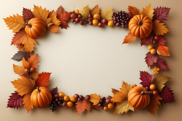 Embrace the spirit of autumn and Thanksgiving with a charming border of colorful leaves and fruits, leaving room for your heartfelt message in the center.