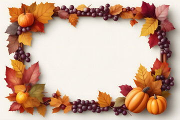 Embrace the spirit of autumn and Thanksgiving with a charming border of colorful leaves and fruits, leaving room for your heartfelt message in the center.