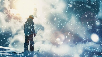 Obraz premium person standing on a snowboard in the snow. generative ai