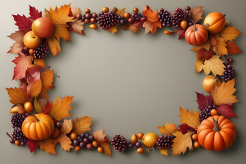 Embrace the spirit of autumn and Thanksgiving with a charming border of colorful leaves and fruits, leaving room for your heartfelt message in the center.