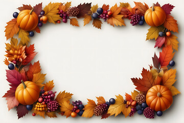 Embrace the spirit of autumn and Thanksgiving with a charming border of colorful leaves and fruits, leaving room for your heartfelt message in the center.