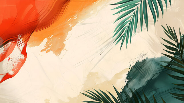 ilustracion de un fondo divertido de verano estilo tropical con elementos de playa fondo pintado con efecto acuarela con colores c&aacute;lidos invitacion digital con espacio para copiar 