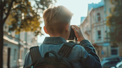 young man taking photographs generative ai