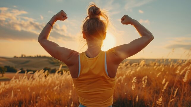 strong and motivated woman exercising generative ai