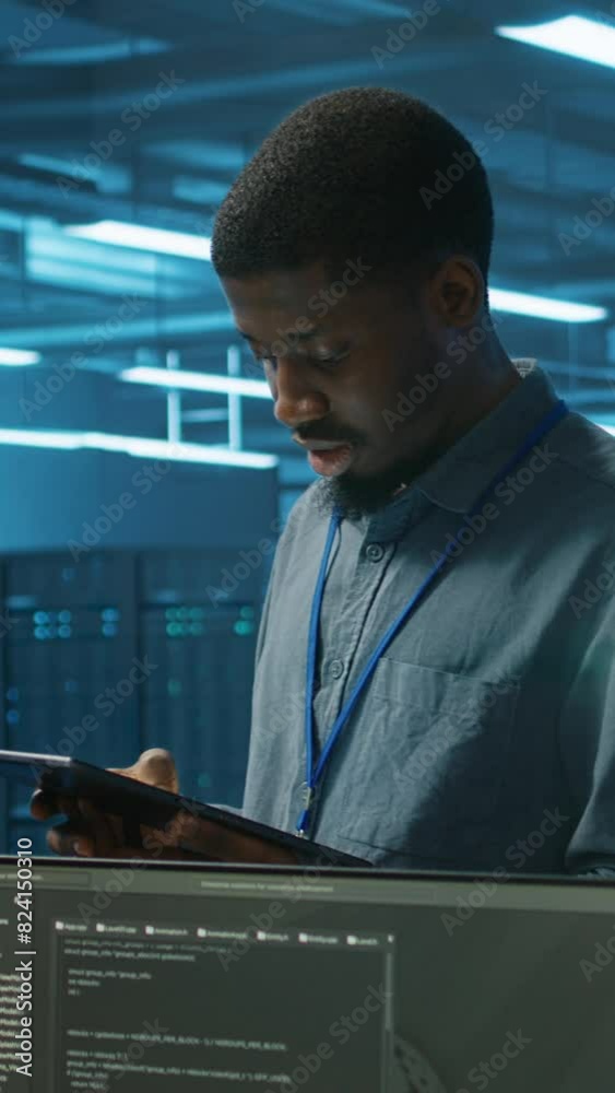 Poster vertical video it expert in server hub ensuring valuable data remains shielded from potential threat