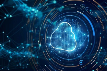 Secure cloud technology with digital connections and advanced data protection systems.