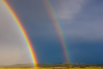 Double rainbow after a rain storm in western South Dakota during spring