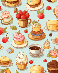 set of cakes and sweets on white background