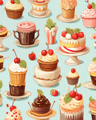 set of cakes and sweets on white background