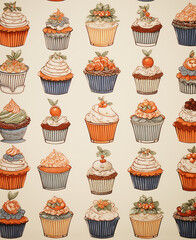 set of cupcakes on beige background