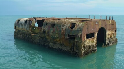 Derelict World War Two defense structures in English Channel