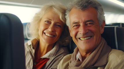 Elderly couple travelling while enjoying aeroplanes