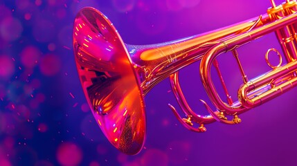 A bright orange trombone against a deep purple background.