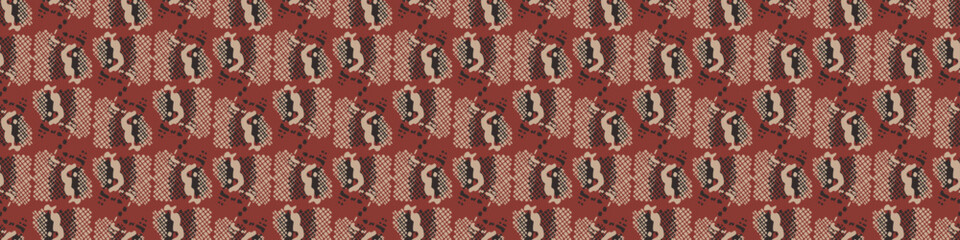 Tribal ethnic camouflage abstract border design in fall color trend. Seamless banner rustic surface texture with neutral tone handwork mark making shapes. 