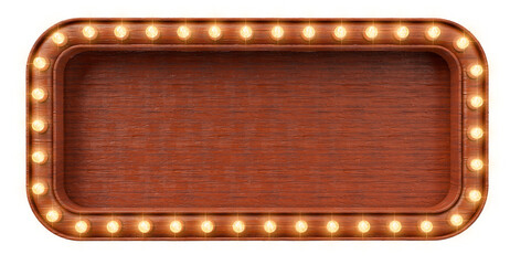 Vintage wooden frame with lights in 3d realistic render with transparent background