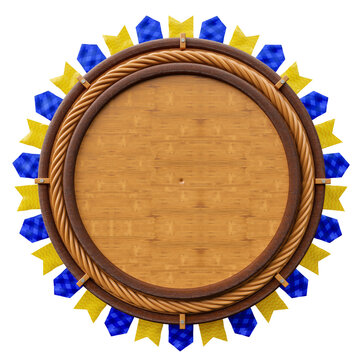 Wooden frame with flags for June Celebration in realistic 3d render with transparent background