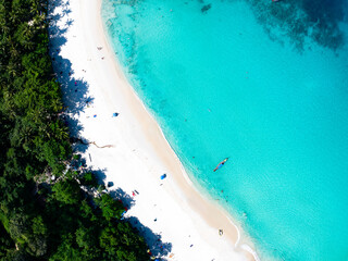 Beautiful beach sea in summer season,Travel and nature environment concept,Sea beach background Top view image from drone