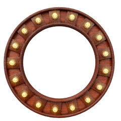 Obraz premium Vintage Rounded wooden frame with lights in 3d realistic render with transparent background
