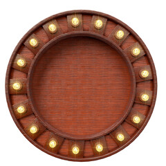 Vintage Rounded wooden frame with lights in 3d realistic render with transparent background