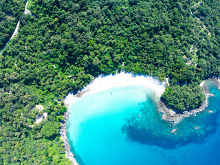 Beautiful beach sea in summer season,Travel and nature environment concept,Sea beach background Top view image from drone