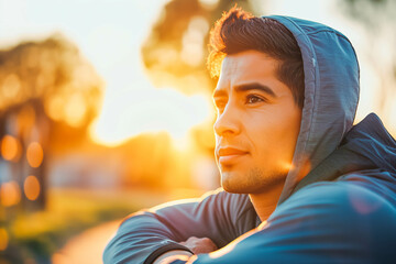 Energize your day with an enthusiastic Hispanic fitness trainer in his 30s, motivating clients in the gentle light of sunrise, empowering them to embrace healthy lifestyles.