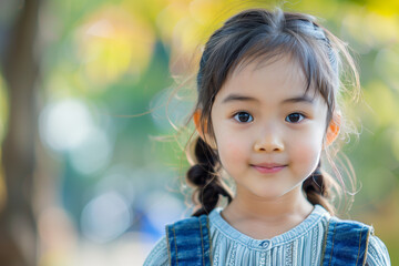 Fototapeta premium Happy Asian Girl with Backpack Outside Ready for Back to School or Hiking Adventure
