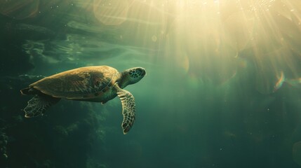 Obraz premium Turtle swimming in the ocean with copy space. World turtle day