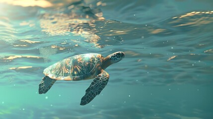 Fototapeta premium Turtle swimming in the ocean with copy space. World turtle day