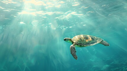Obraz premium Turtle swimming in the ocean with copy space. World turtle day