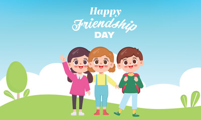 Happy friendship day with Boy and girls celebration.