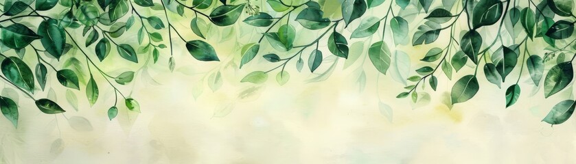 Beautiful watercolor painting of green leaves on a light background, perfect for nature-themed projects and decor.
