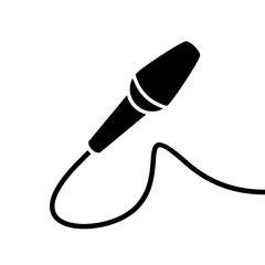 Reporter microphone (mike) icon. Symbol of voice or sound. Pictogram for turning the sound on and off. An attribute of a singer, speaker, or announcer.