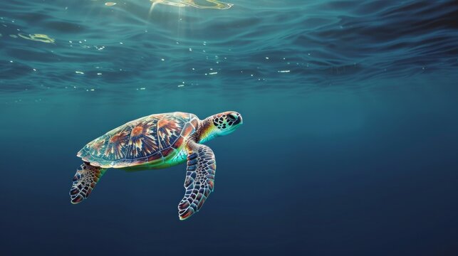 Turtle swimming in the ocean with copy space. World turtle day