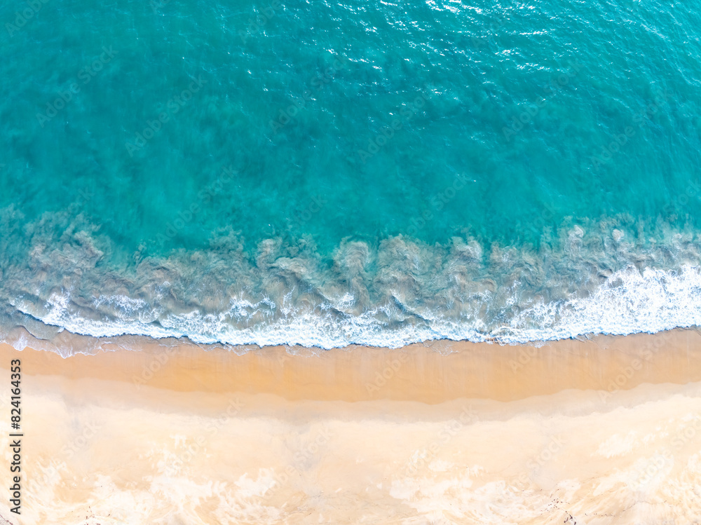 Wall mural Beautiful beach sea in summer season,Travel and nature environment concept,Sea beach background Top view image from drone - Wall murals