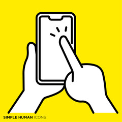 シンプルな人間のアイコンシリーズ,スマホをタップ操作する手