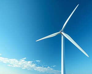 Fototapeta premium A wind turbine against a clear blue sky, symbolizing renewable energy, clean power, and sustainability on a bright, sunny day.