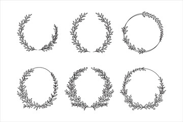 Hand drawn wreath vector set. Floral wreath for your text. Decorative elements for design