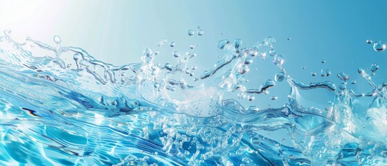 Vibrant water splash with clear blue waves and droplets, perfect for summer themes, refreshing...