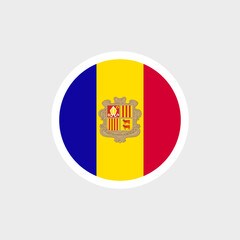 Obraz premium Flag of Andorra. Andorran tricolor with the coat of arms in the center. State symbol of the Principality of Andorra.