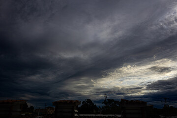 dramatic sky on the city at sunset