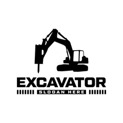 Excavator logo vector for construction company. Vehicle equipment template vector illustration