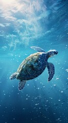 Obraz premium Turtle swimming in the ocean with copy space. World turtle day