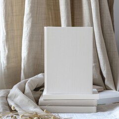 A white book mockup with no text. The cover features white paper texture. Book cover mockup.