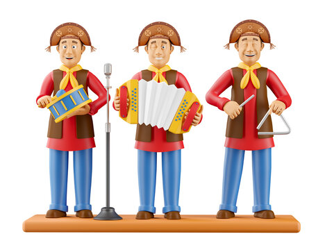 Traditional Brazilian forr&oacute; Band with Cangaceiro Hats in 3d render illustration with transparent background
