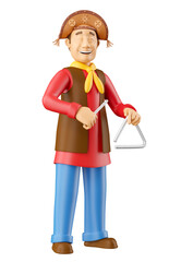 Traditional Brazilian forró musician with triangle in 3d render illustration with transparent background