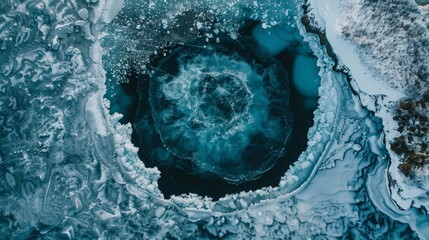 Aerial View of a Blue Ice Hole in Antarctica, To showcase the breathtaking and mysterious beauty of polar landscapes