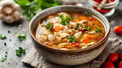 Chicken soup with copy space area. Delicious food