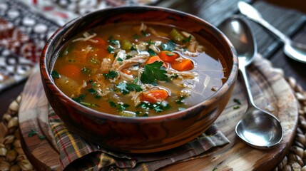 Chicken soup with copy space area. Delicious food